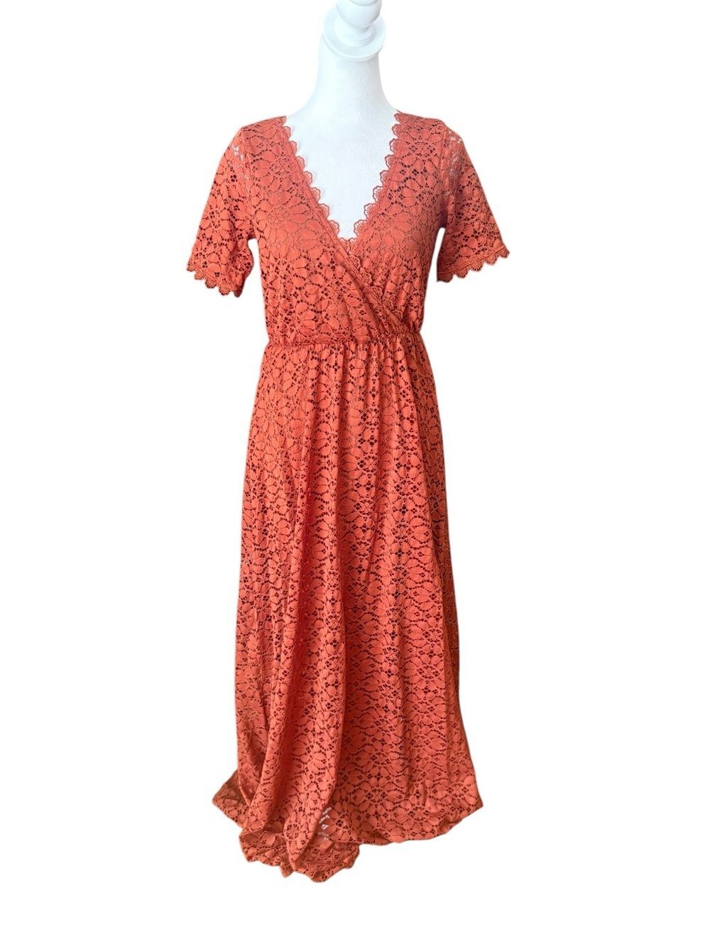 Baltic Born Venice Lace Maxi Dress Womens Size Small Burnt Orange